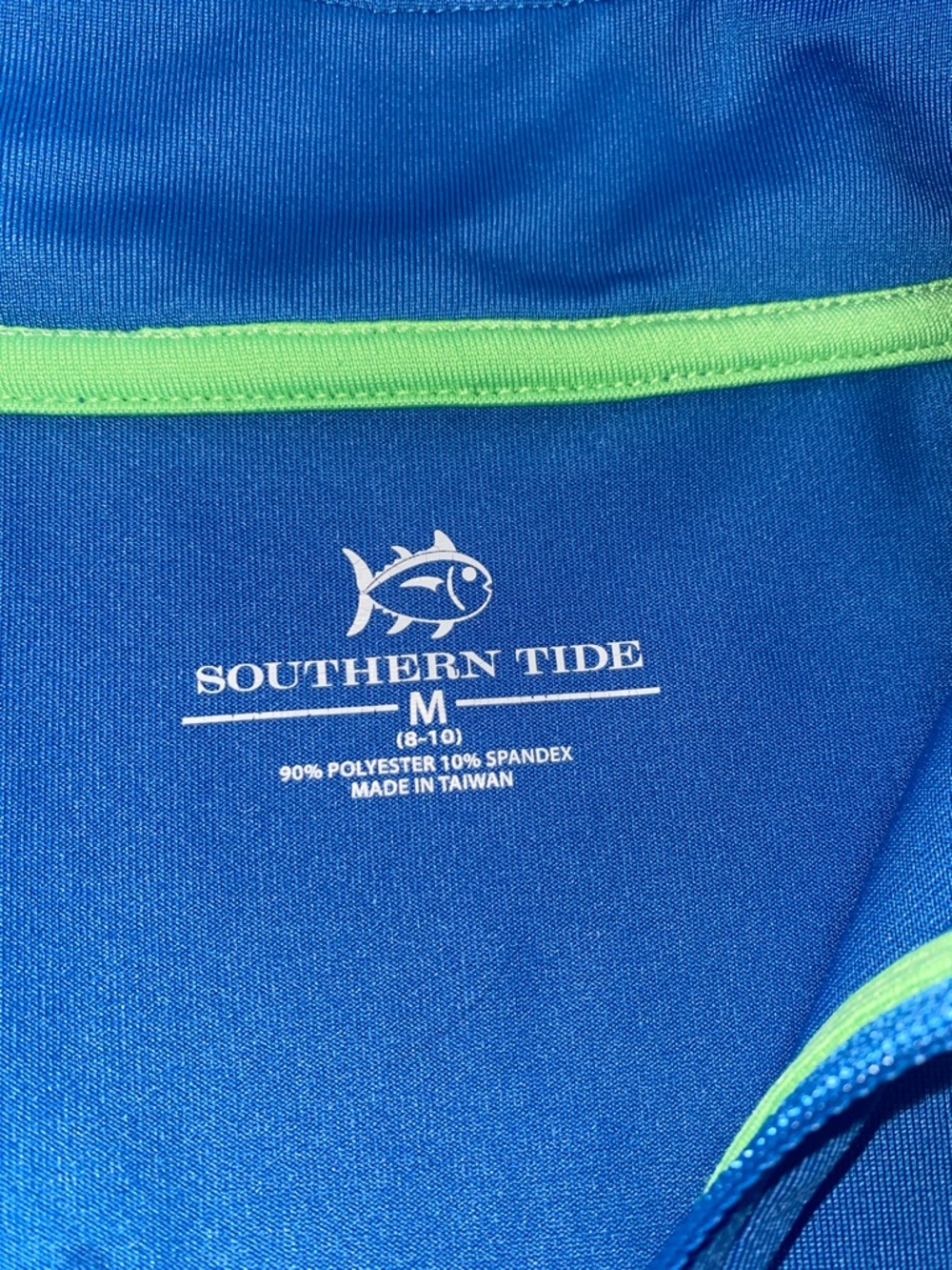 Southern Tide Boys Medium 8-10  Blue Long-Sleeve Quarter-Zip Top with Lime Trim - Picture 2 of 2